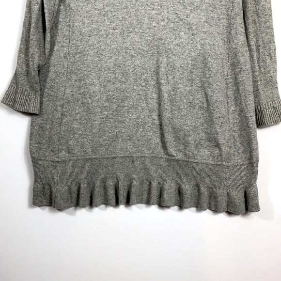 Grey Cashmere Wool Ruffle Front Open Cardigan - Picture 4 of 5